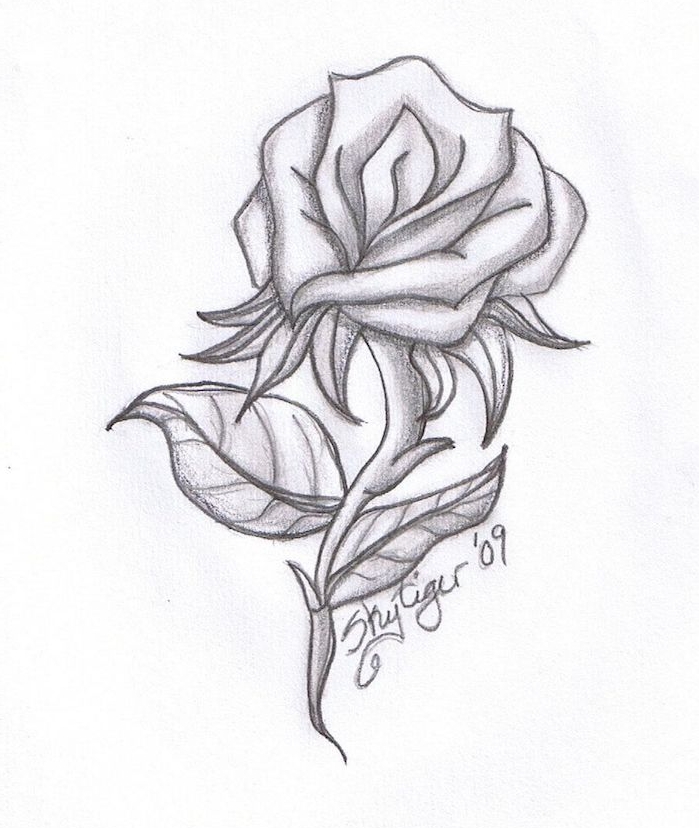 dessiner une rose facilement soi meme, idée de dessin graphique noir et blanc à réaliser pour la saint valentin