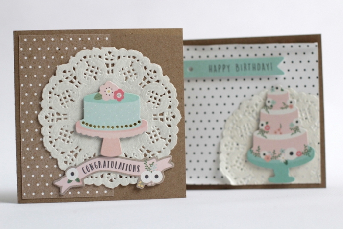 exemple de carte faite maison en papier artisanal avec figurines gâteau d'anniversaire, fabriquer une carte d'anniversaire