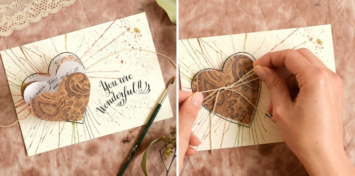 fabriquer une carte pour la Saint Valentin avec coeur pliable et message d'amour, tuto scrapbooking facile avec papier scrap