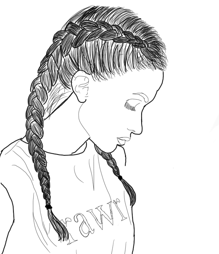 dessin tumblr de fille swag avec cheveux tressés et tee shirt avec texte écrit dessus, dessin fille swag dessiner