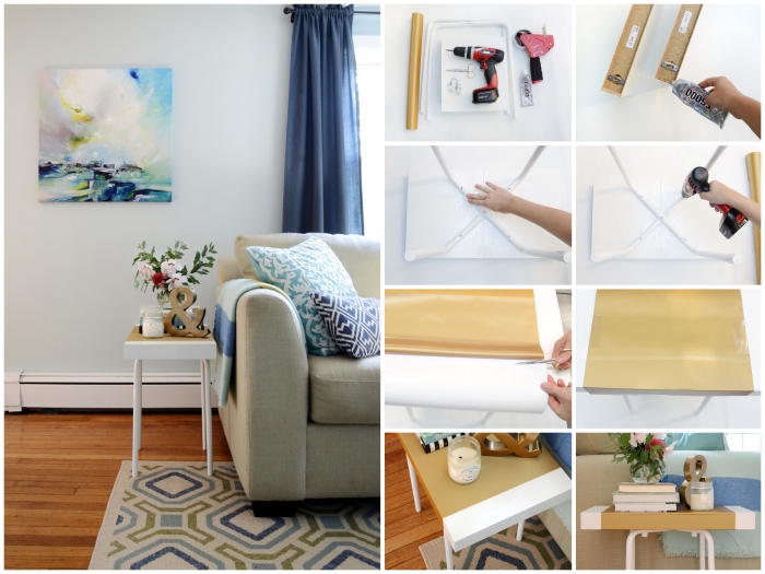 ikea hacks pour donner une nouvelle vie aux meubles, un tabouret marius de chez ikea transformé en table d'appointe à plateau bicolore