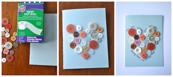 coeur en boutons colorés rangés en forme de coeur sur un bout de papier avec texte d amour original écrit autour