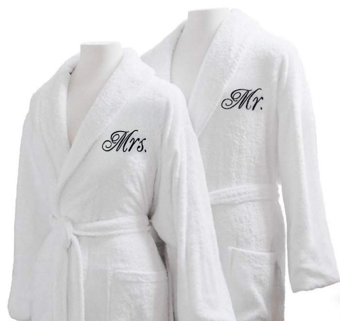 kit de peignoirs blancs pour couple, idée cadeau Saint Valentin pour deux, accessoires de bain personnalisé pour couple