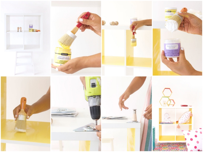 peindre un meuble ikea en jaune, donner un coup de fraîcheur à une étagère kallax 