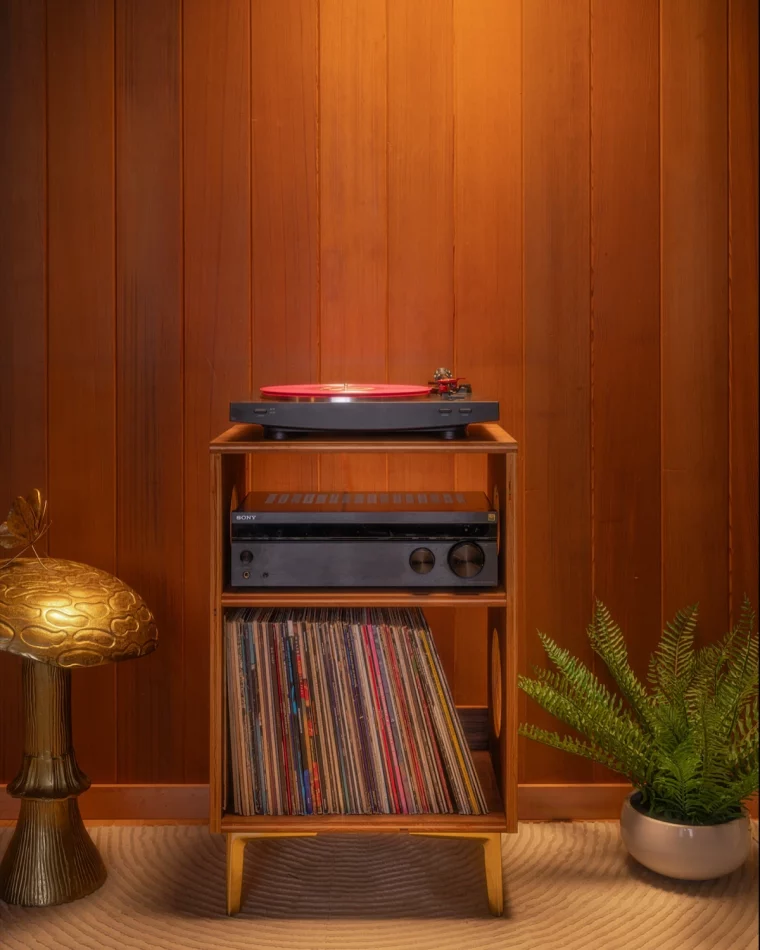 revetement mural panneaux bois eclairage petit meuble vinyle