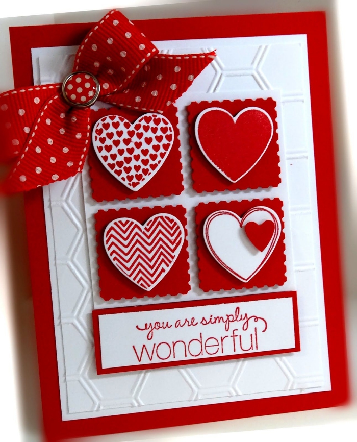 activité manuelle pour la Saint Valentin, idée DIY carte facile pour 14 février, modèle carte rouge et blanc faite maison