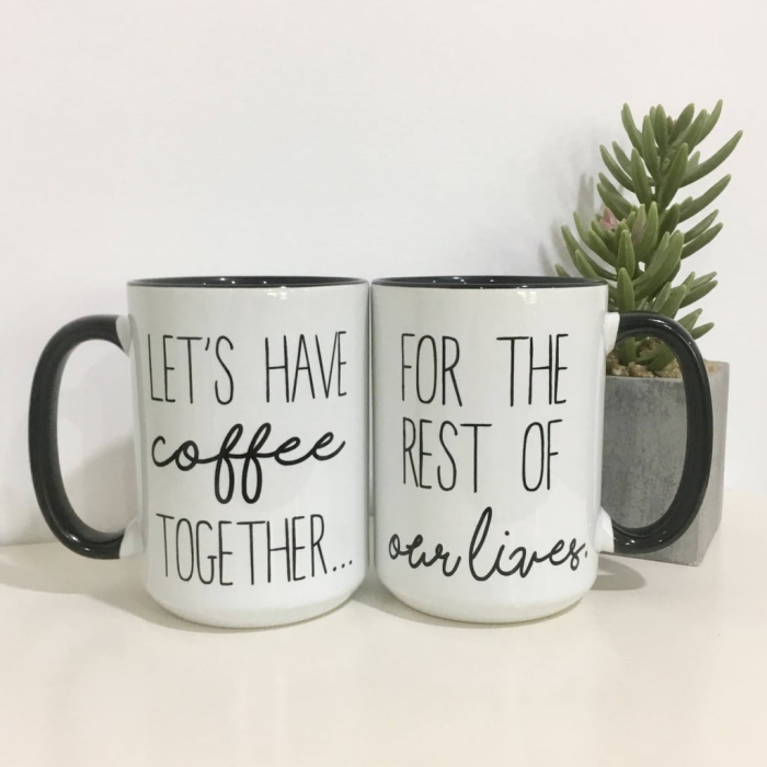 accessoires de cuisine pour couple, kit de mugs personnalisés avec message d'amour, modèle tasse de café blanc et noir