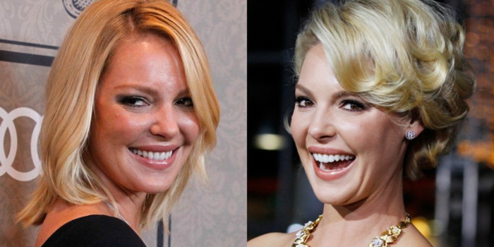 Katherine Heigl, coiffure femme mi long, carré lisse et carré légèrement ondulant, cheveux blonds