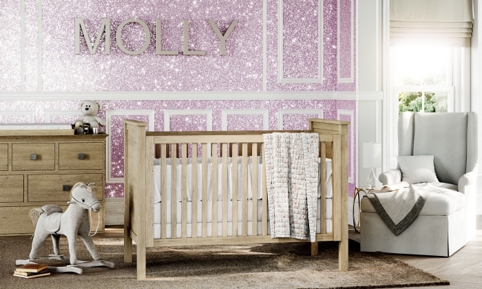 comment décorer une chambre petite fille avec murs roses à effet pailleté, exemple enduit glitter pour une chambre bébé