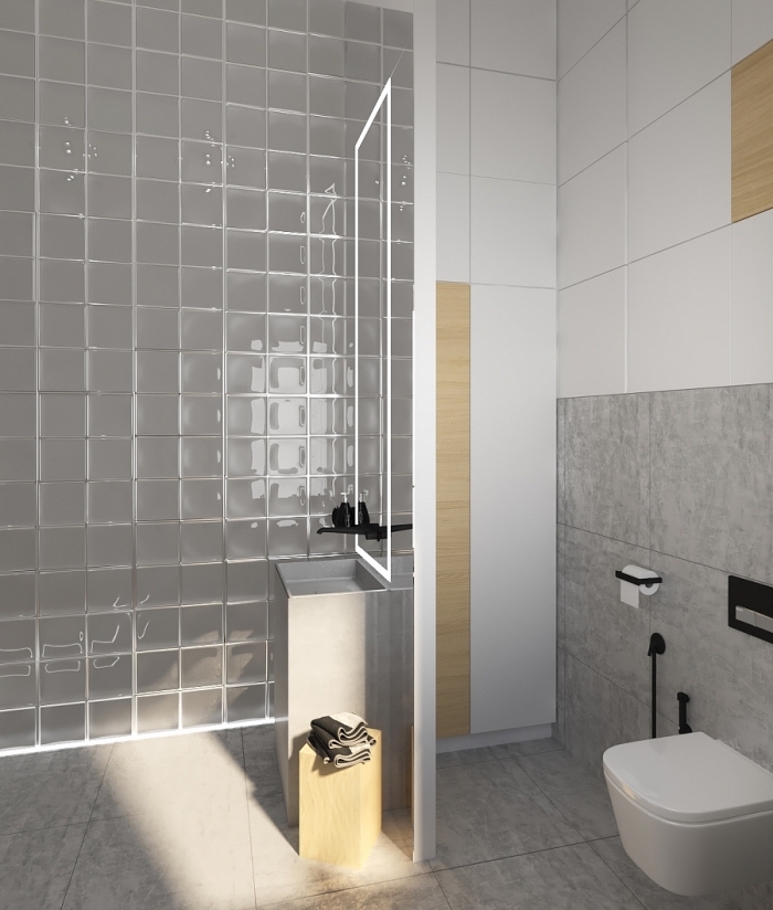 pinterest salle de bain, déco petit espace salle de bain avec cabine de douche, modèle cuvette wc suspendue