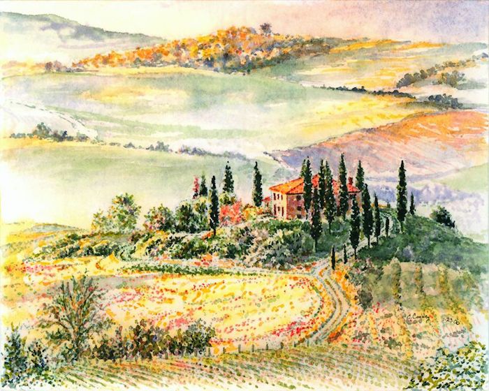 Fantastique capabilité de dessiner, papier et crayon dessin facile a faire et beau, dessin de paysage Toscane 