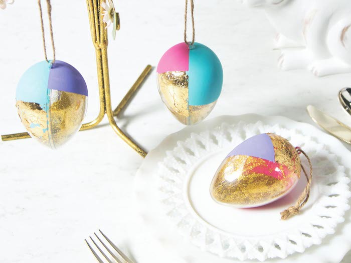 Moderne décoration de Pâques avec oeufs dorés, belles images de paques photo de paques pour la famille