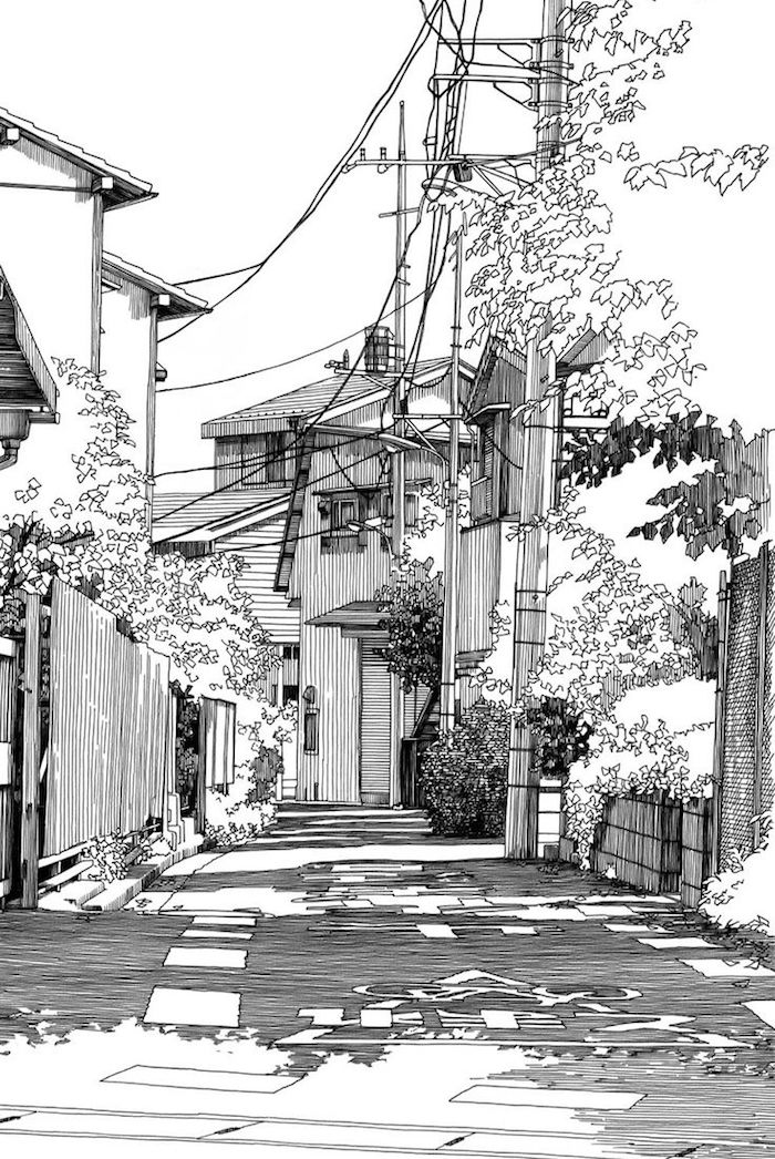 Tokyo rue dessin stylisé, le meilleur dessin mer, dessin facile et beau, la plus belle ville du monde