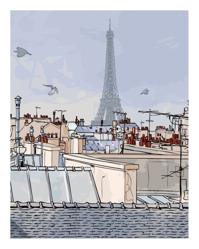 Paris dessin la tour eiffel, les toits de paris comment dessiner un paysage, dessin facile à faire pour les artistes professionnels