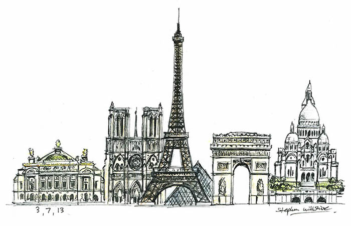 Paris touristiques lieux dessin facile et beau, idée dessin facile à faire représentation visuelle, illustrations des plus beaux batiments 