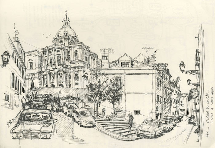 Lisboa alfama dessin esquisse, dessin chemin, beau dessin de paysage original inspiration artiste