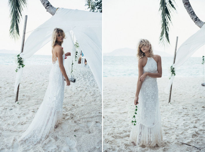 Mariage sur la plage, chic robe blanche dentelle, robe bohème chic en dentelle féminine