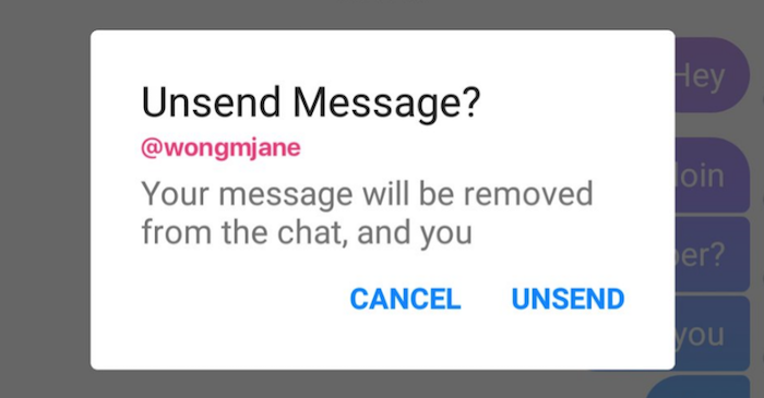photo capture écran iphone de la nouvelle fonction de suppression de messages de Messenger après mise à jour