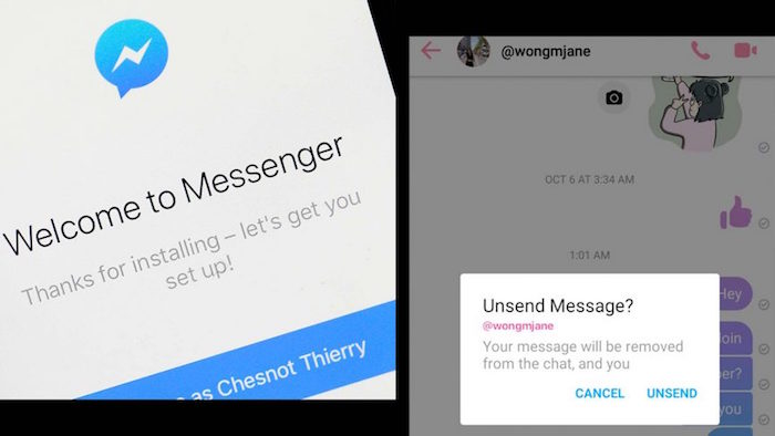 Photo de la nouvelle option technews de suppression de messages Messenger disponible sur IOS et android et desktop après mise à jour