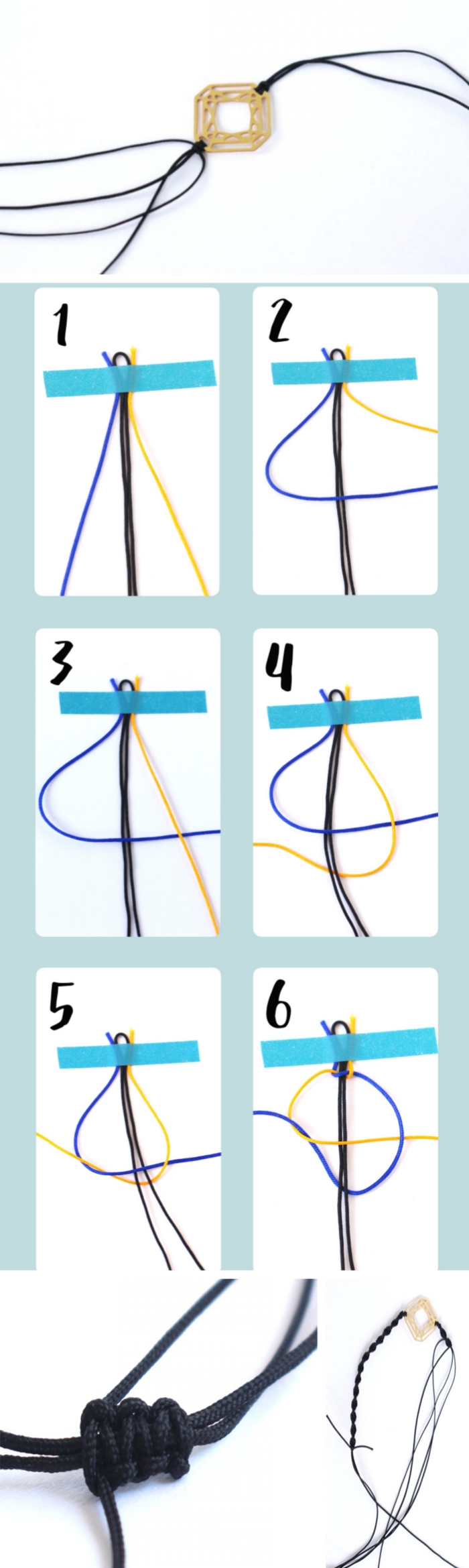 étapes à suivre pour faire un noeud macramé facile, pas à pas tressage macramé pour créer un bracelet en fil coton
