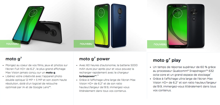 illustration de la nouvelle gamme de smartphones Motorola Moto G7 Play Power dans nouveautés mobiles actu technews