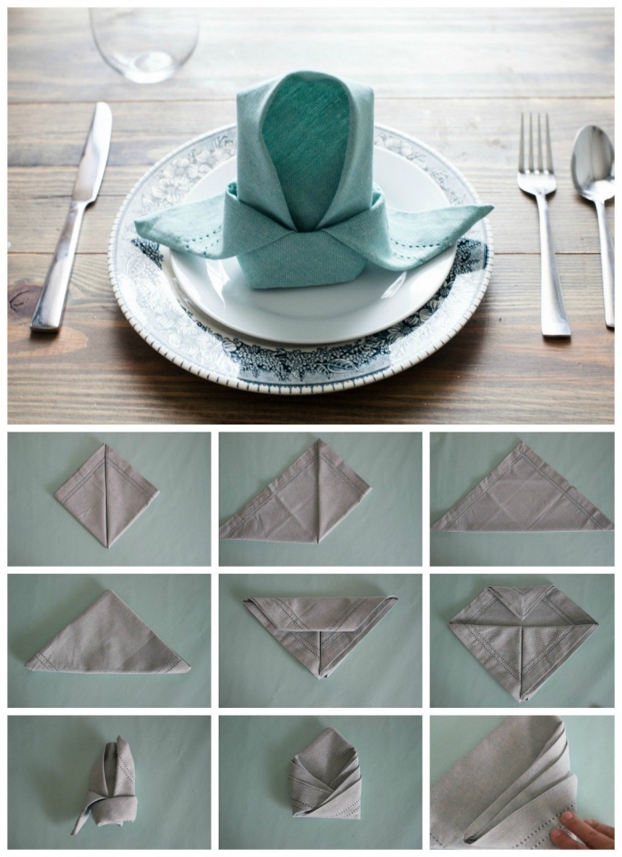 pliage serviette simple et classique pour décorer une table de pâques dans un style naturel