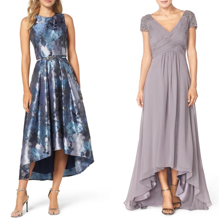 les tendances dans la mode de soirée en 2019, robe de soirée longue derrière, courte devant idéale pour les femmes avec de longues jambes