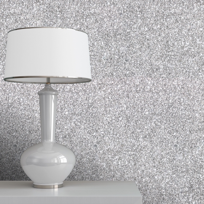 décoration de salon féminin aux murs gris à effet glitter, idée peinture tendance moderne à design pailleté gris