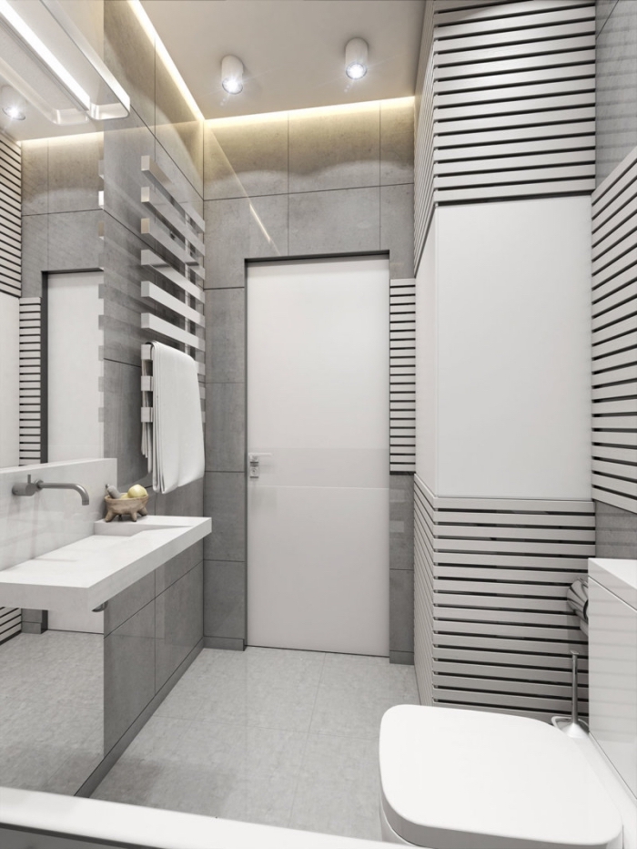 quelle couleur pour un petit espace, décorer une petite salle de bain moderne, idée carrelage salle de bain gris clair