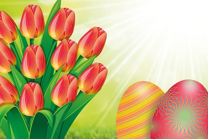 Tulips dessin, oeufs de paques dessin coloré, photo de paques, carte joyeuses pâques, image la beauté de printemps