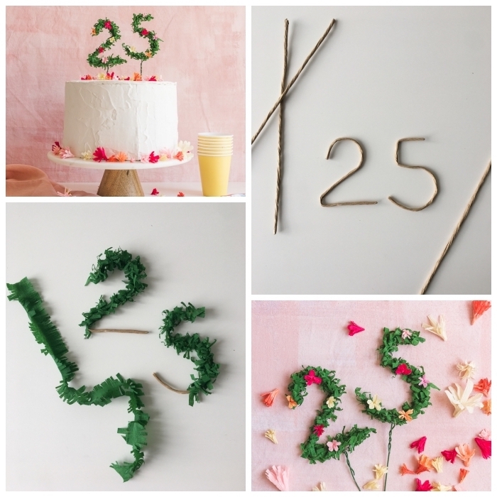 gateau d'anniversaire facile au glaçage de crème beurre décoré avec un cake-topper chiffres floral, décoration de gâteau à faire soi-même
