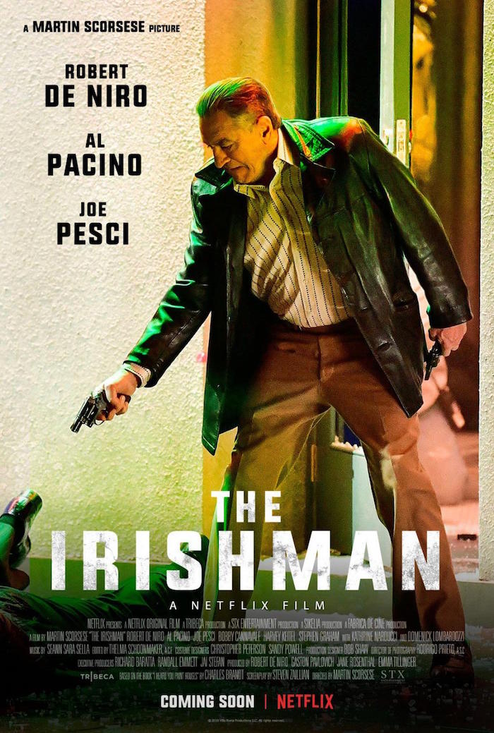 Affiche du film The Irishman de Martin Scorsese chez Netflix qui ne sera pas présenté au Festival de Cannes 2019 à cause de son retard de post production