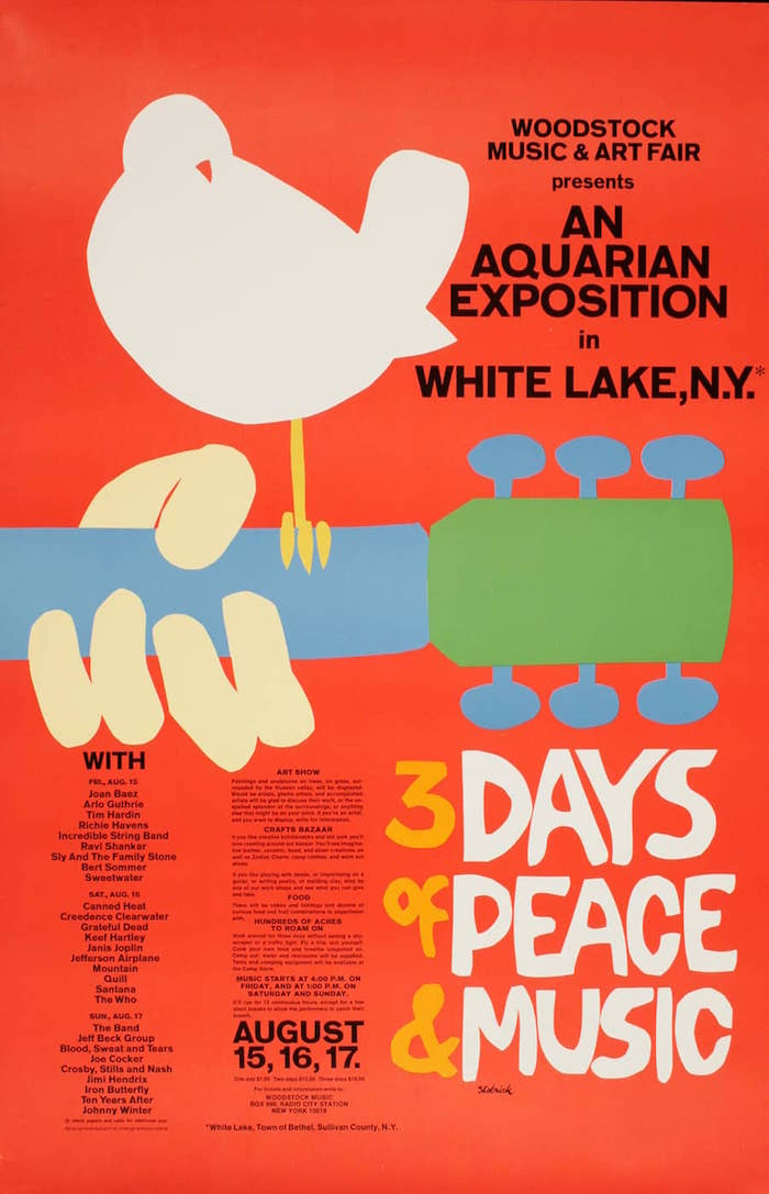 Affiche de l'édition originale du festival de Woodstock de 1969 pour l'anniversaire de ses 50 ans en 2019