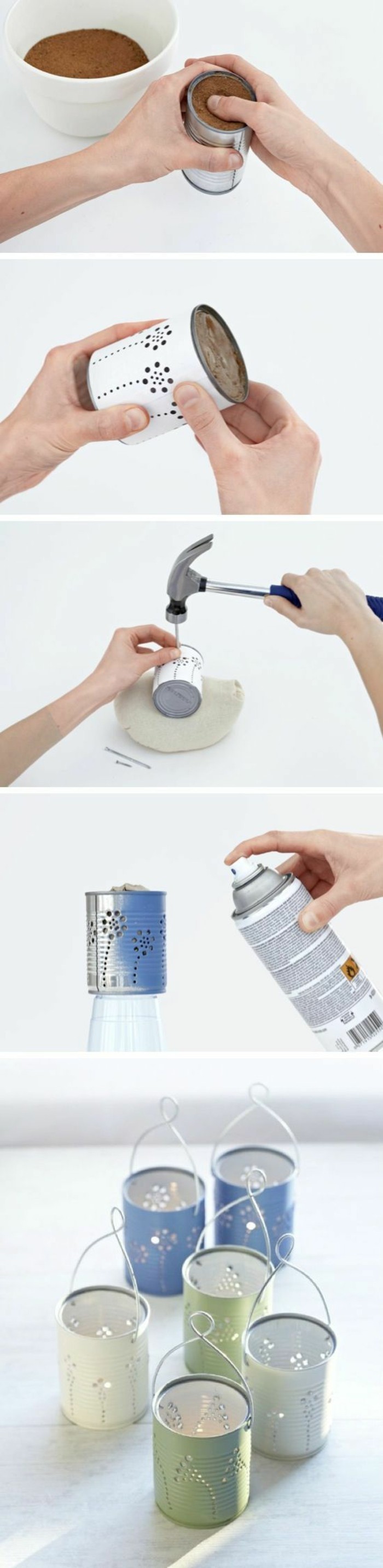 étapes à suivre pour réaliser mini lanterne en canette, idée que faire avec une boîte de conserve, diy lanterne en boîte aluminium 