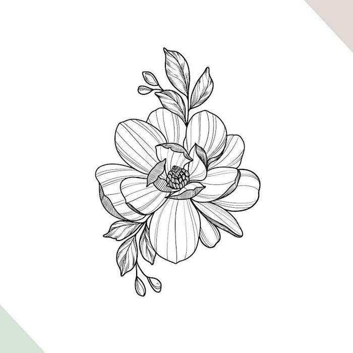 Fleur en perspective, dessin 3d de fleur cool pour tatouage, apprendre a dessiner facilement dessin facile a reproduire par etape