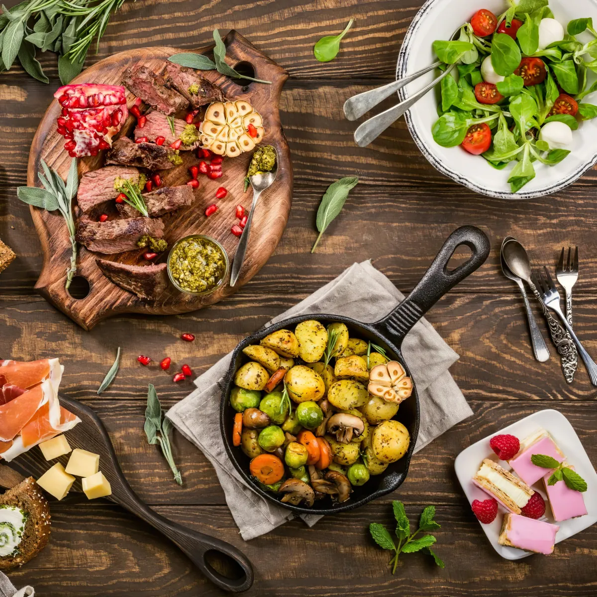 legumes cuits et plateau viandes salade verte apero dinatoire