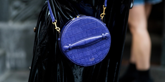 sac à main tendance bleu, sac à main bandoulière, sac circulaire avec poignée et bandoulière