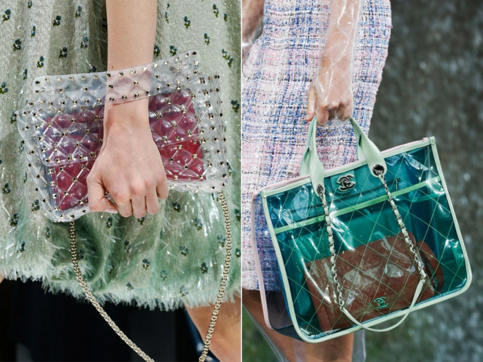 modèles de sac transparents, grand sac a main en acrylique texturée, robes longues en coton