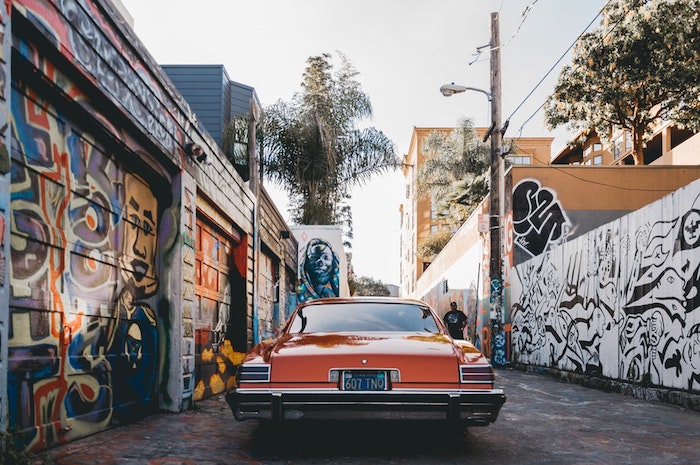 Voiture vintage, San Francisco graffiti rues, California paysage printemps, photo de paysage, idée fond d'écran ville