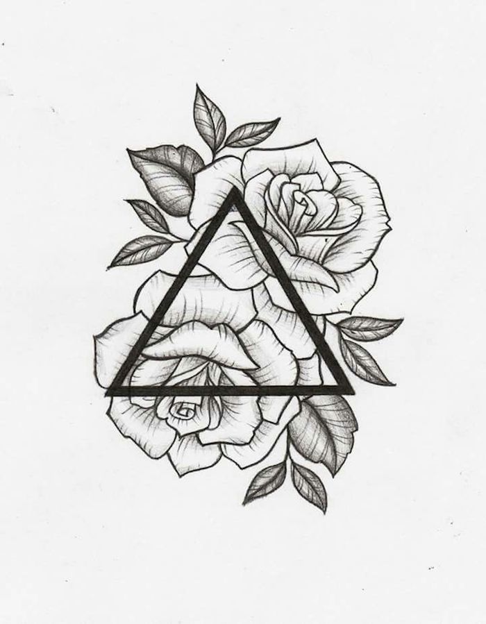 Roses et triangle, cadre dessin geometrique et fleuri, bouquet de fleurs dessin de rose les plus beaux dessins du monde