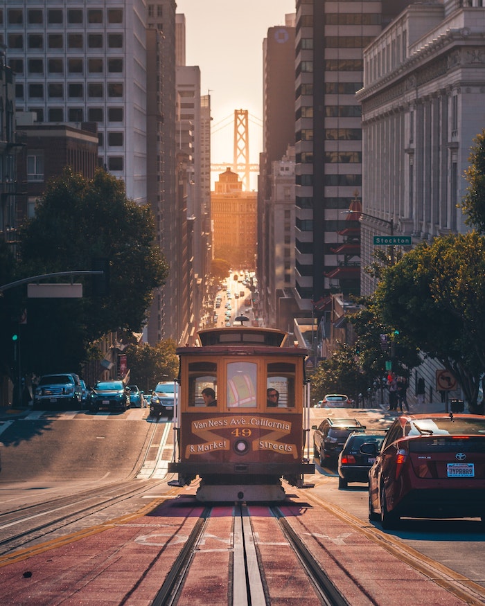 San Francisco tram et pont fond ecran paysage, chine paysage, idée art photo urbaine