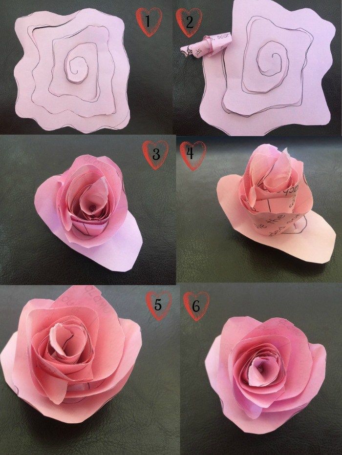 tuto fleur en papier réalisée à partir d'un dessin de spirale découpée dans du papier, technique simple pour réaliser une fleur en papier