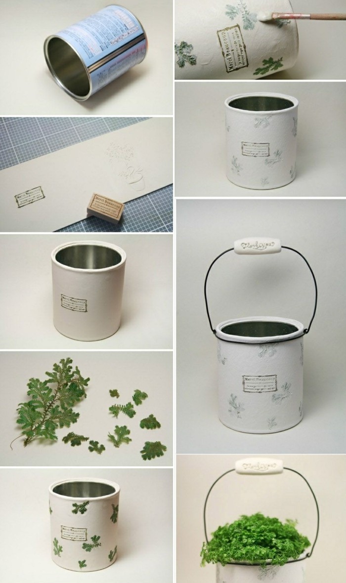 idée comment transformer une boîte de conserve en pot à fleur original, activité manuelle diy pour un objet déco jardin