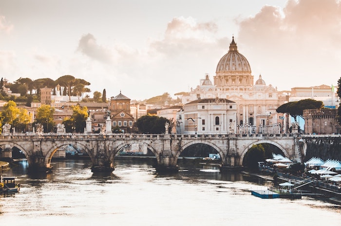 Rome paysage urbain, la rivière vue de Vaticane paysage ville, fond d'écran paysage pont et rivière 