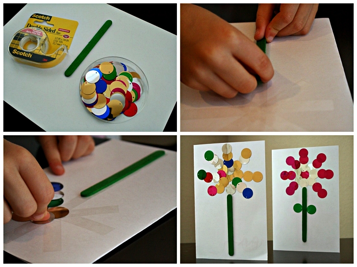 tutoriel facile pour décorer une carte pour la fête des mères avec une fleur en confettis métallisés 