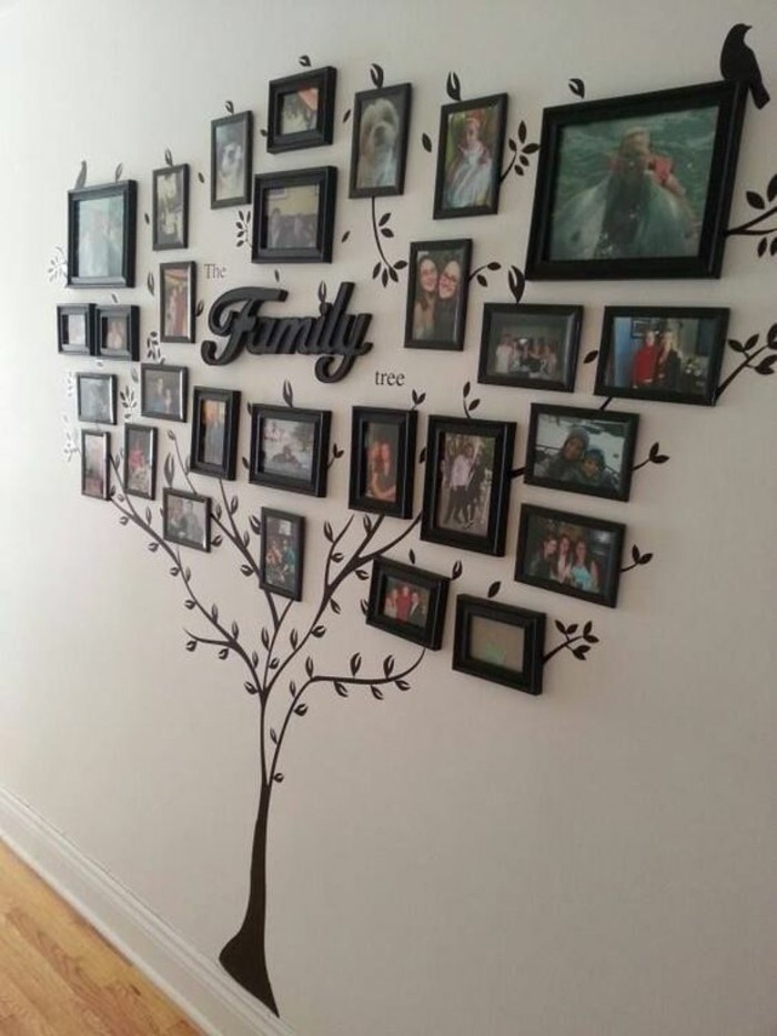 arbre déco avec photos de famille encadrées, mur design pour intérieur personnalisé