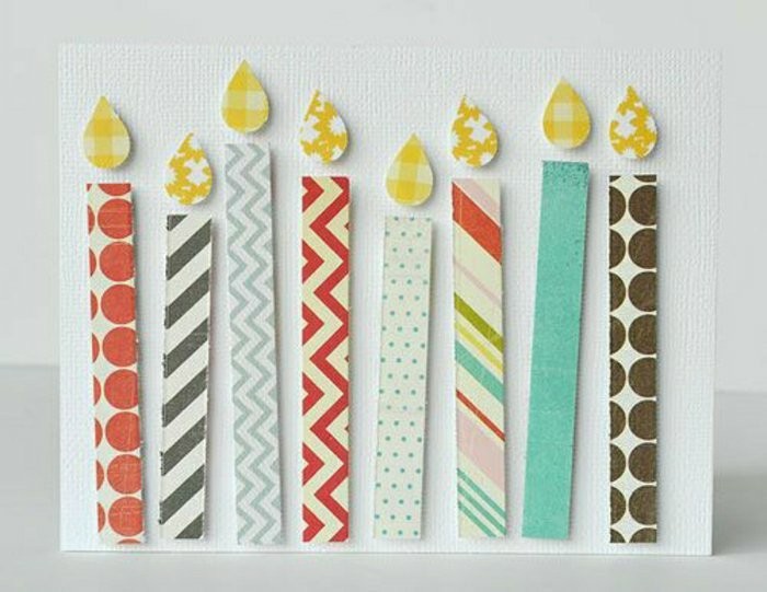 carte d'anniversaire personnalisée en papier texturé ornée de bougies en relief en papier cartonné imprimé