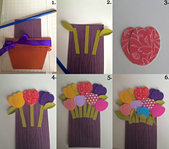 tuto pas à pas pour faire une carte bouquet de tulipes en papier