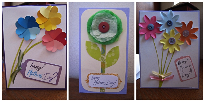 trois modèles de carte d'anniversaire à faire soi-même, des cartes ornées de fleurs en papier et d'une étiquette personnalisée