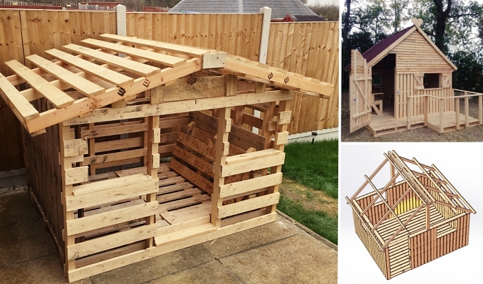 exemple comment construire une cabane pour cour arrière, idée abri pour jeux d'enfant à réaliser soi-même avec bois recyclé